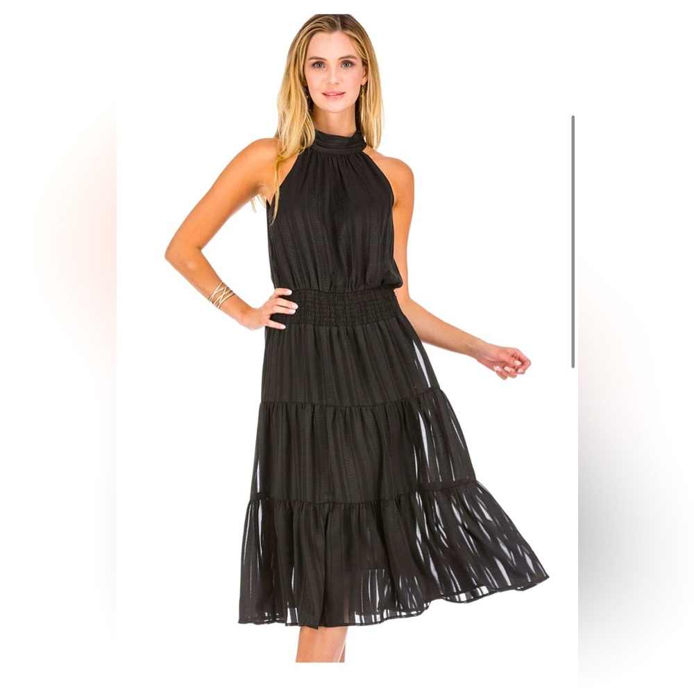 Cinch waist black halter dress by Jade